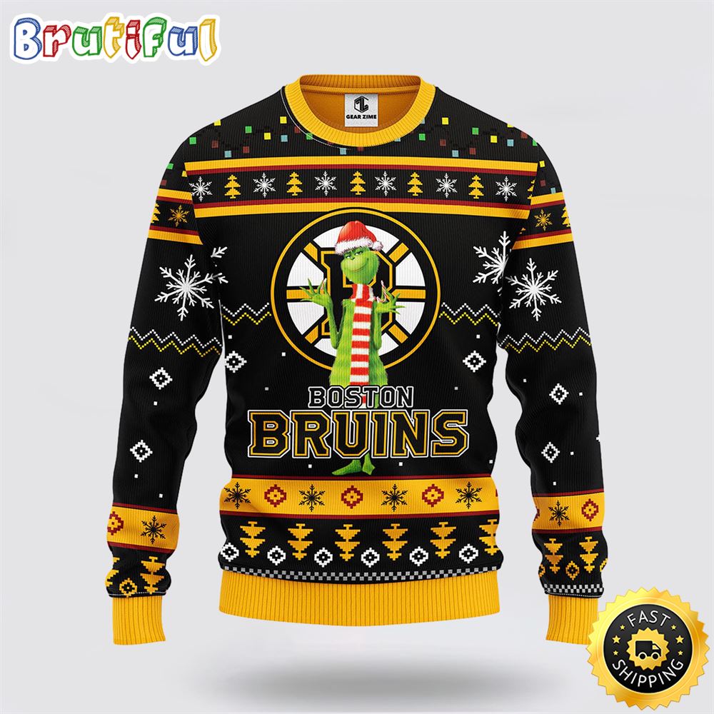Sportswearmerch Boston Bruins NHL Funny Grinch Ugly Christmas Sweater For Fan