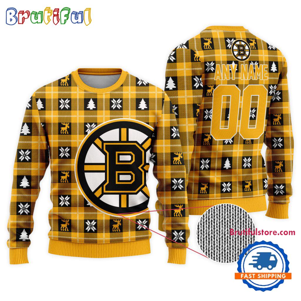 Sportswearmerch Boston Bruins NHL Personalized Snow Tree Ugly Christmas Sweater For Fan