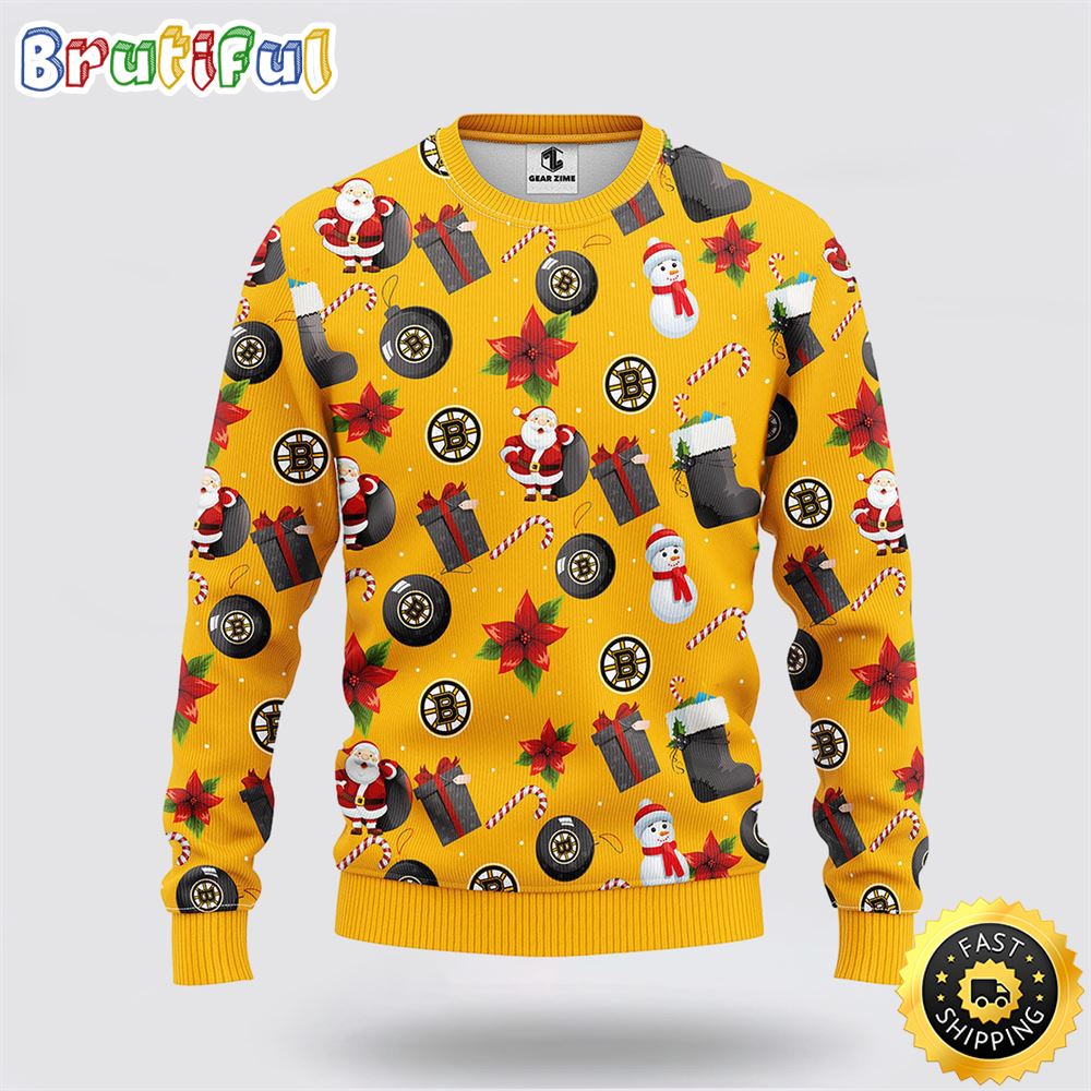 Sportswearmerch Boston Bruins NHL Santa Claus Snowman Ugly Christmas Sweater For Fan