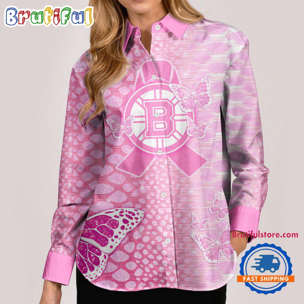 Sportswearmerch Boston Bruins NHL Special Pink Fight Breast Cancer Women's Casual Shirt For Fan
