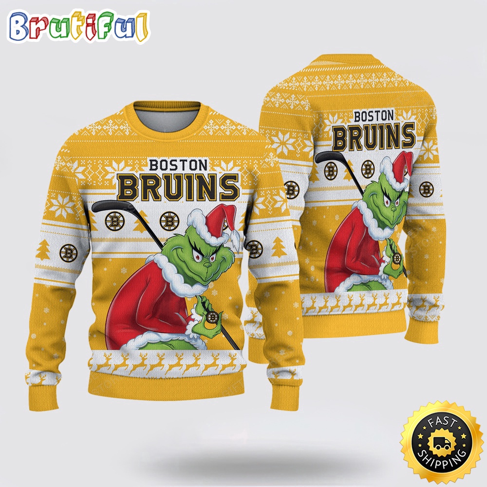 Sportswearmerch Boston Bruins NHL Sweater Grinch Personalized Christmas Sweater For Fan