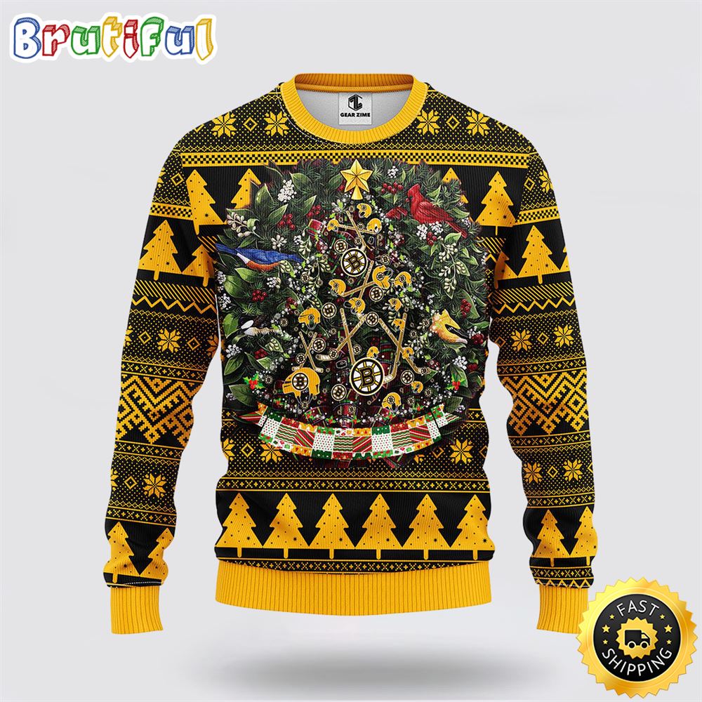 Sportswearmerch Boston Bruins NHL Tree Ball Ugly Christmas Sweater For Fan