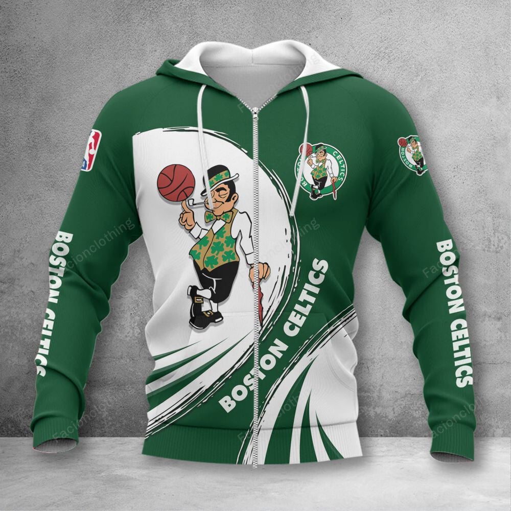 Sportswearmerch Boston Celtics NBA Personalized Zip Hoodie For Fan