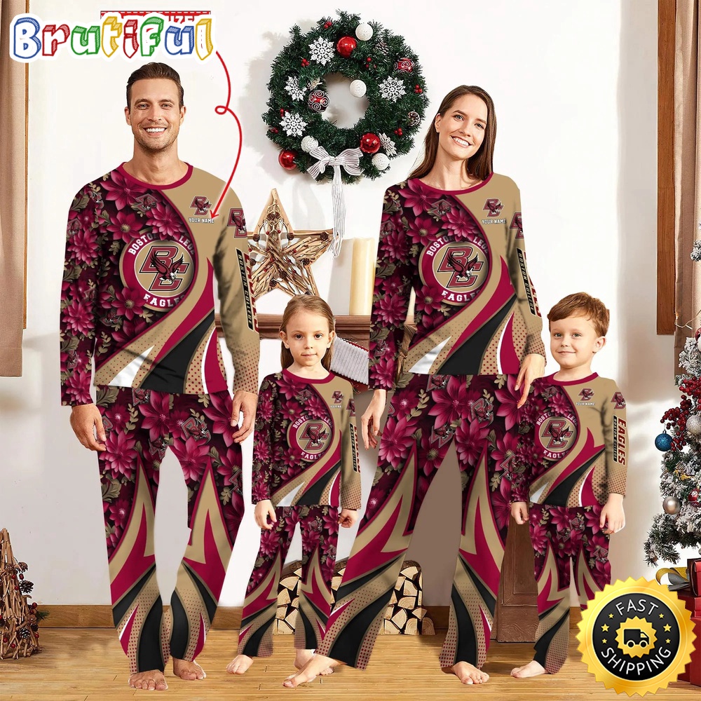 Sportswearmerch Boston College Eagles NCAA Flower Personalized Pajamas Family For Fan
