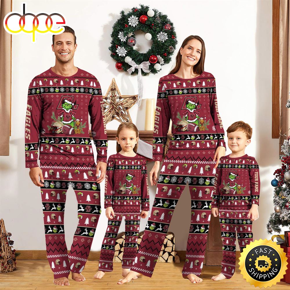 Sportswearmerch Boston College Eagles NCAA Grinch Christmas Personalized Pajamas For Fan