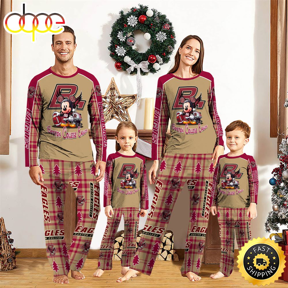Sportswearmerch Boston College Eagles NCAA x Mickey Mouse Personalized Pajamas Family For Fan