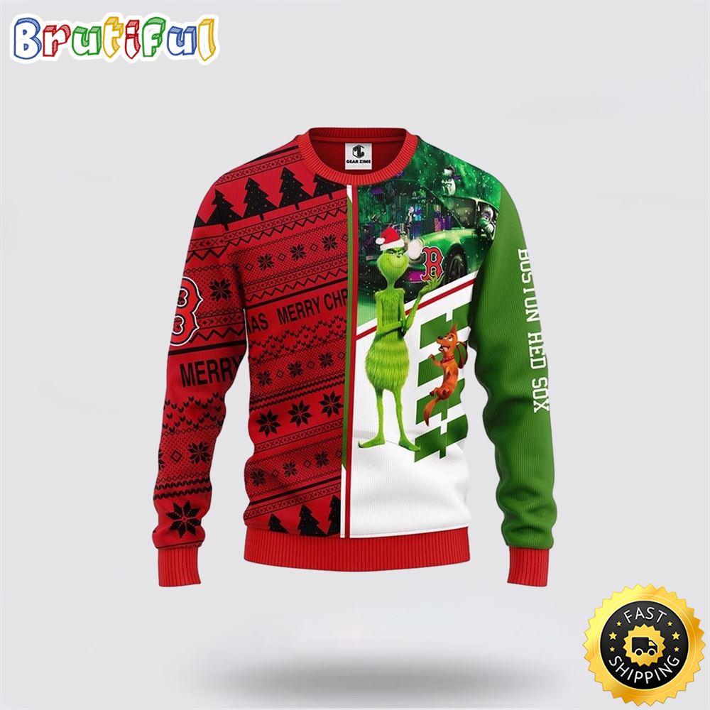 Sportswearmerch Boston Red Sox MLB And Grinch And Scooby-Doo Christmas Sweater For Fan
