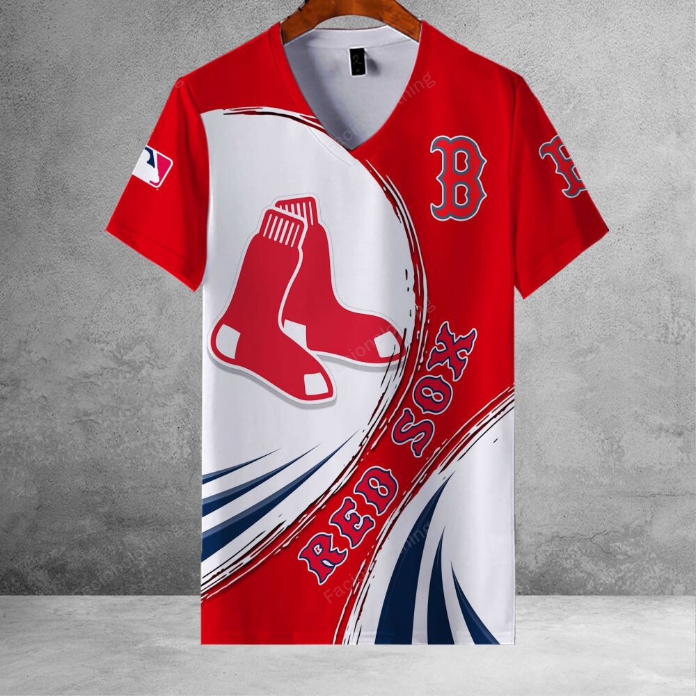 Sportswearmerch Boston Red Sox MLB Personalized V-neck Women T-shirt For Fan