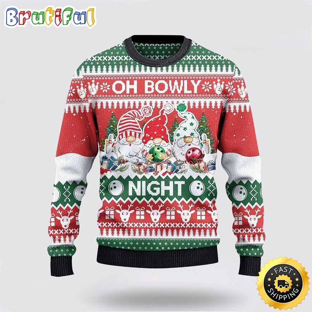 Sportswearmerch Bowling And Gnomes Lovers Gift Oh Bowly Night Christmas Sweater For Fan