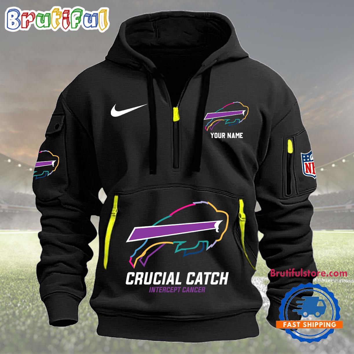 Sportswearmerch Buffalo Bills NFL 2024 Crucial Catch Half Zip Hoodie For Fan