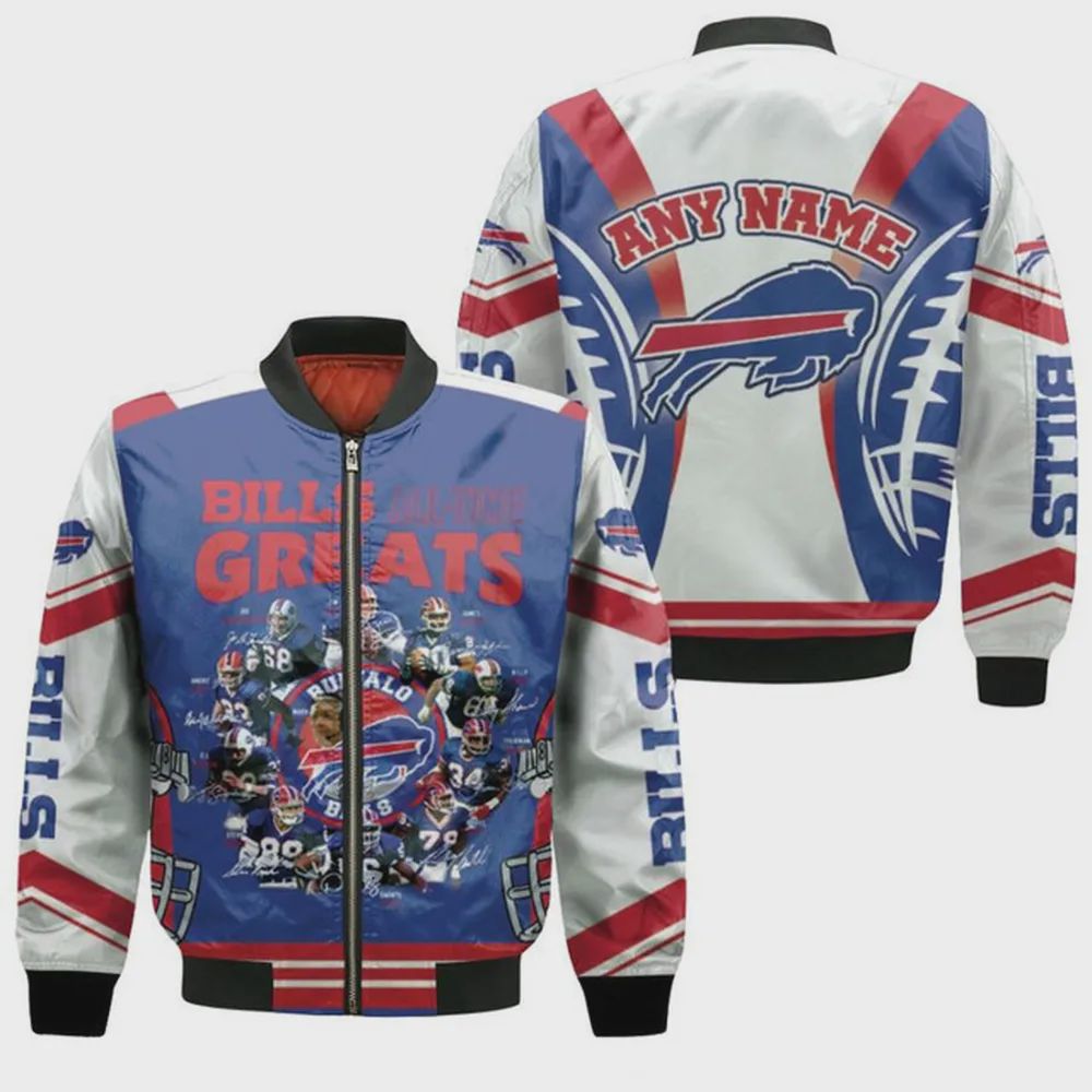 Sportswearmerch Buffalo Bills NFL Champions Bills Pattern Bomber Jacket For Fan