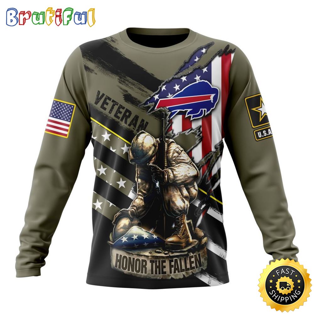 Sportswearmerch Buffalo Bills NFL Crewneck Honor Veterans Kneeling Soldier Personalized Sweater For Fan