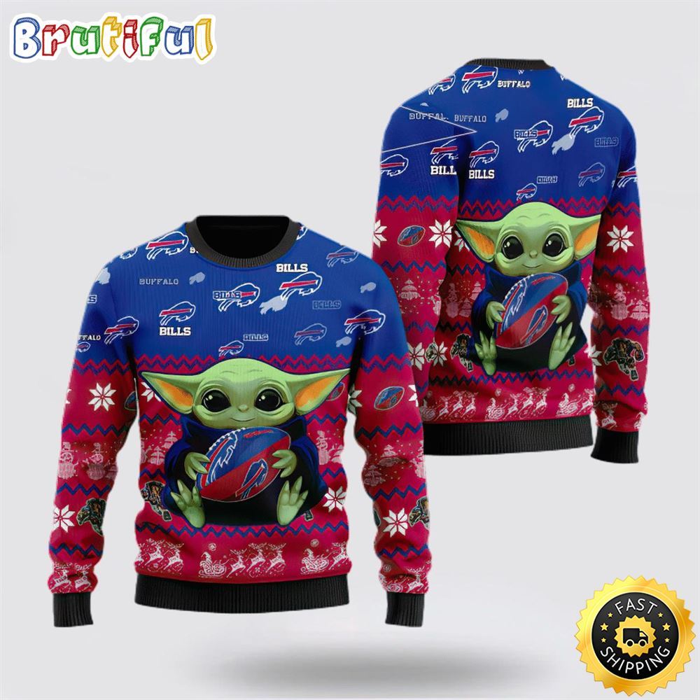 Sportswearmerch Buffalo Bills NFL Cute Baby Yoda Personalized Christmas Sweater For Fan