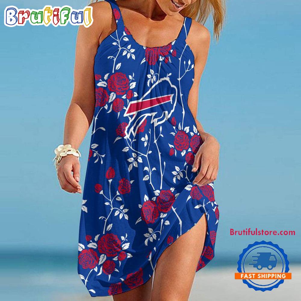 Sportswearmerch Buffalo Bills NFL Flower Women’s Summer Beach Dress For Fan
