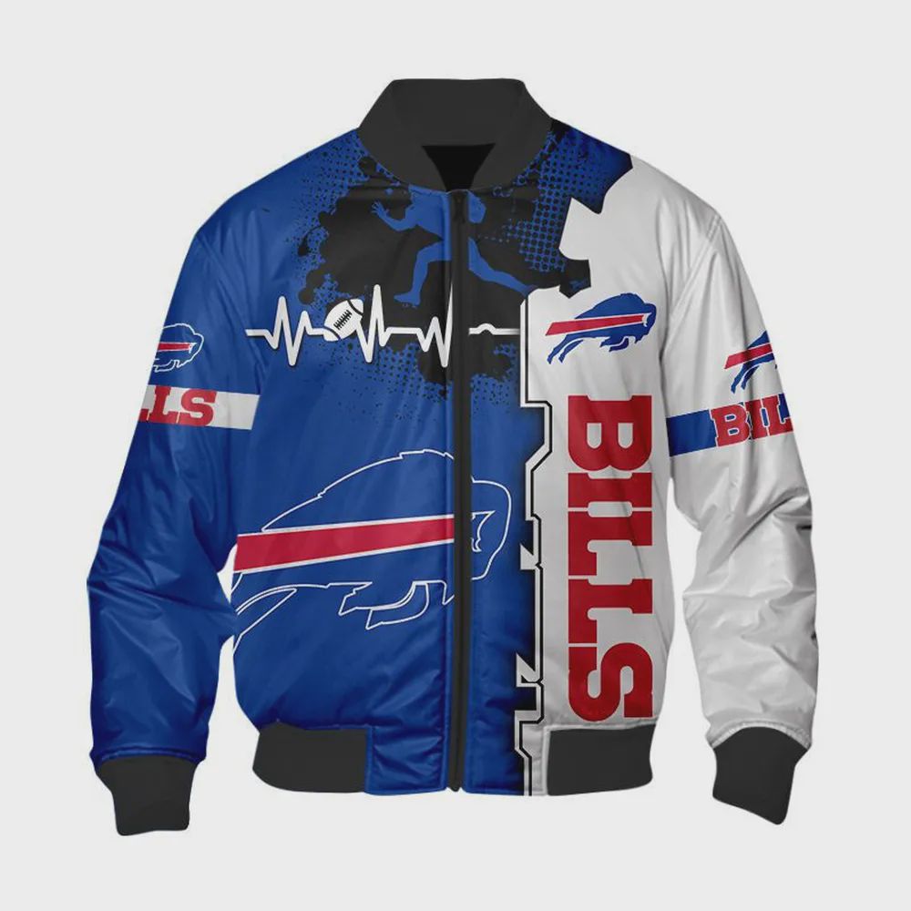 Sportswearmerch Buffalo Bills NFL Heart ECG Line Pattern Bomber Jacket For Fan