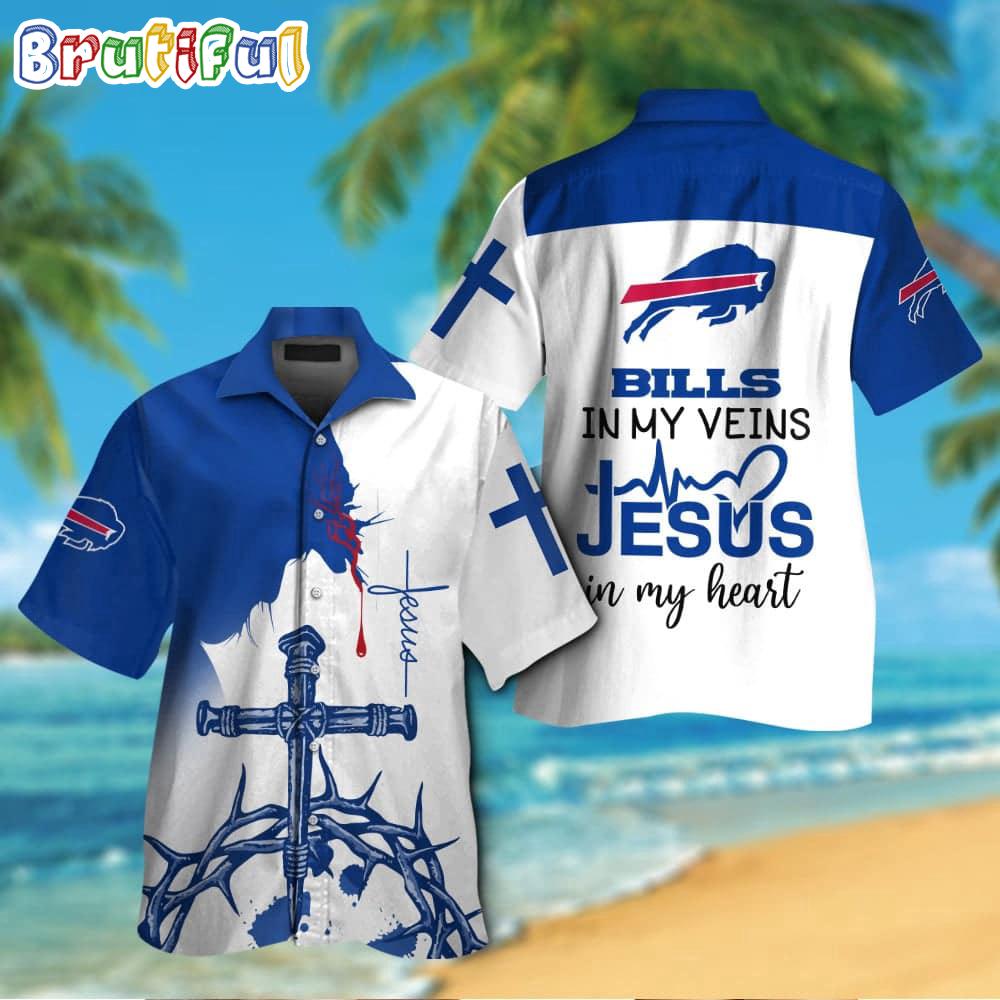 Sportswearmerch Buffalo Bills NFL In My Veins Jesus Personalized Hawaiian Shirt For Fan