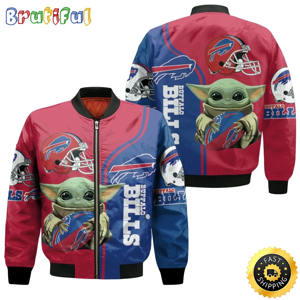 Sportswearmerch Buffalo Bills NFL Personalized Bomber Jacket Baby Yoda The Mandalorian For Fan