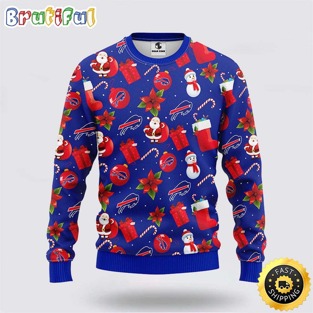 Sportswearmerch Buffalo Bills NFL Santa Claus Snowman Ugly Christmas Sweater For Fan