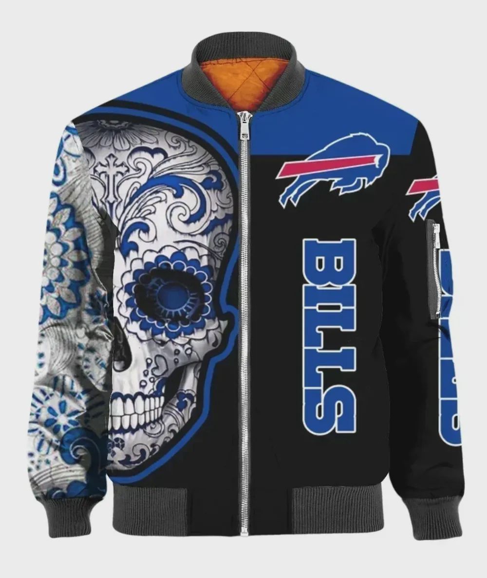 Sportswearmerch Buffalo Bills NFL Skull Pattern Bomber Jacket For Fan