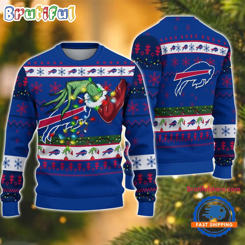 Sportswearmerch Buffalo Bills NFL Special Grinch's Hand Football Christmas Sweater For Fan