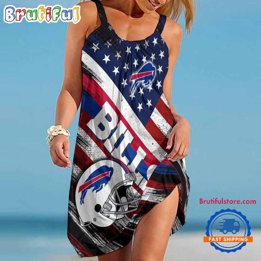 Sportswearmerch Buffalo Bills NFL USA Independence Day Women's Summer Beach Dress For Fan