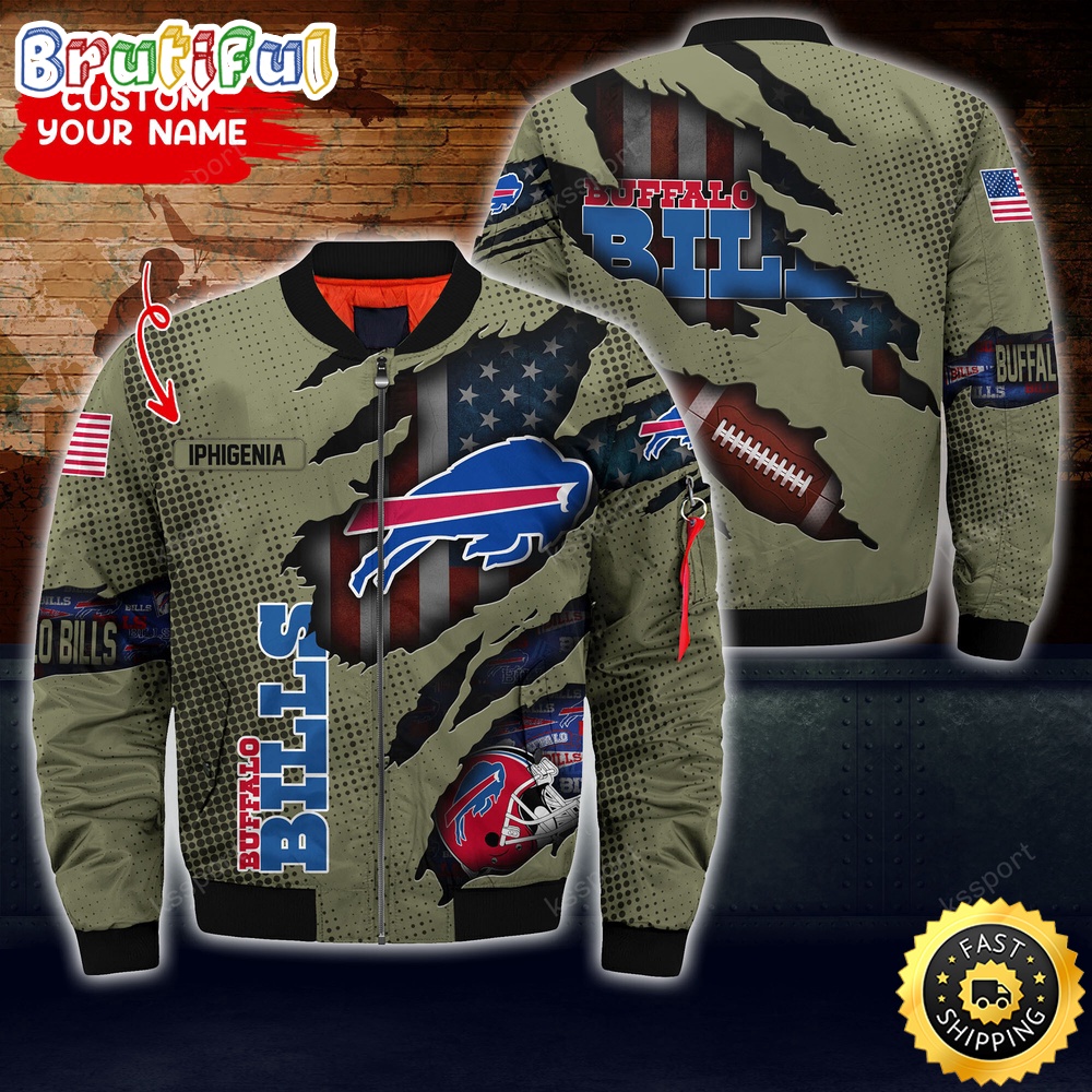 Sportswearmerch Buffalo Bills NFL x Iconic Bomber Look Personalized Bomber Jacket For Fan