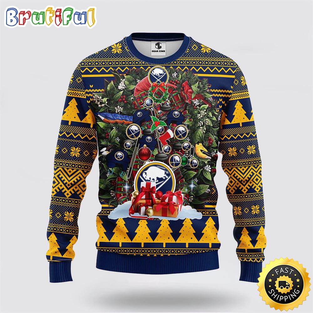 Sportswearmerch Buffalo Sabres NHL Tree Ugly Christmas Fleece Sweater For Fan