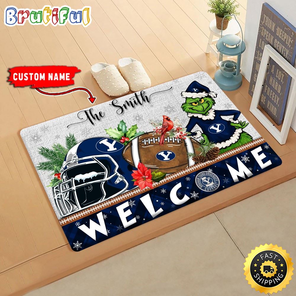 Sportswearmerch BYU Cougars NCAA Grinch Christmas Doormat For Fan