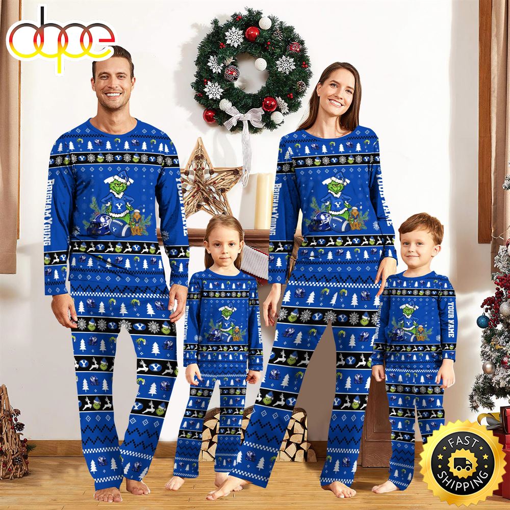 Sportswearmerch BYU Cougars NCAA Grinch Christmas Personalized Pajamas For Fan