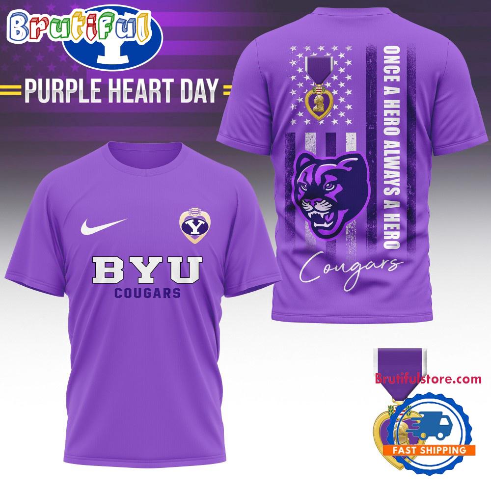 Sportswearmerch BYU Cougars NCAA National Purple Heart Day T-shirt For Fan