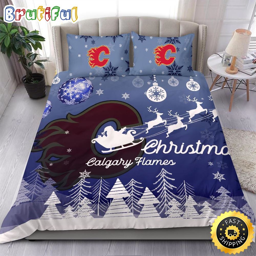 Sportswearmerch Calgary Flames NHL Christmas Bedding Sets For Fan