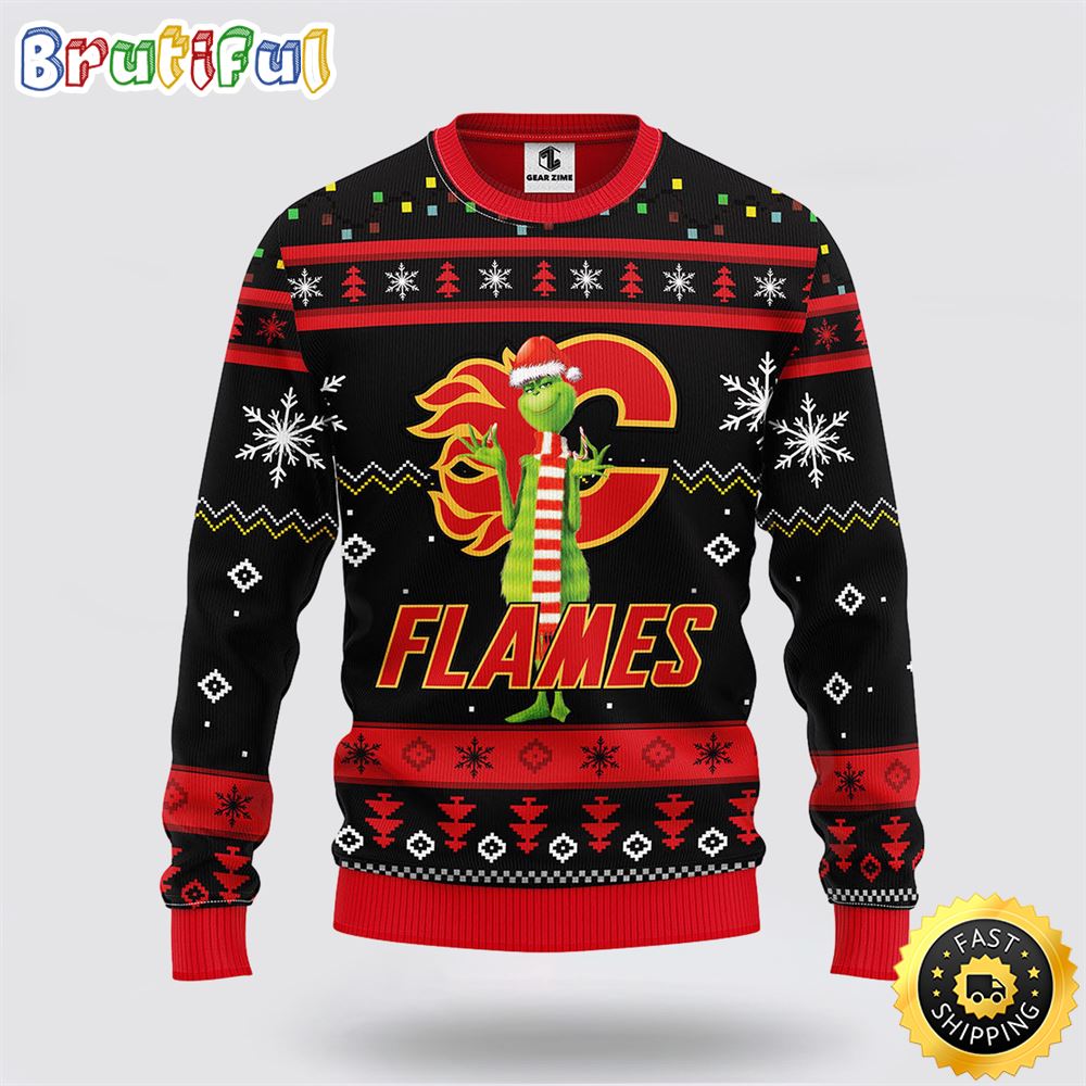 Sportswearmerch Calgary Flames NHL Christmas Funny Grinch Ugly Christmas Sweater For Fan