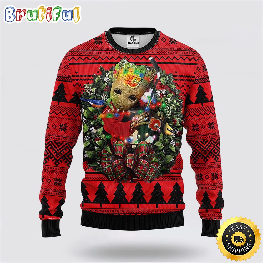 Sportswearmerch Calgary Flames NHL Christmas Groot Christmas Sweater For Fan
