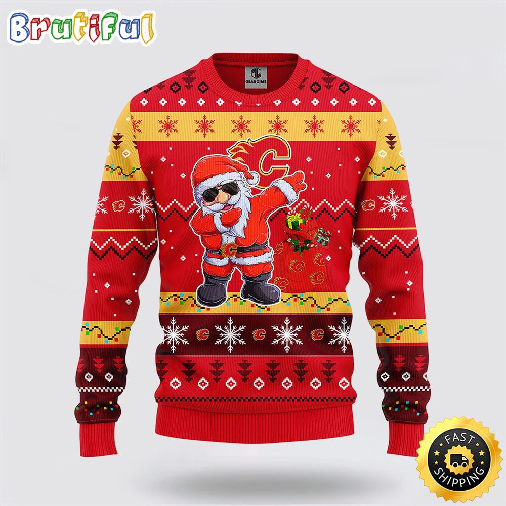 Sportswearmerch Calgary Flames NHL Christmas Santa Claus Ugly Christmas Sweater For Fan