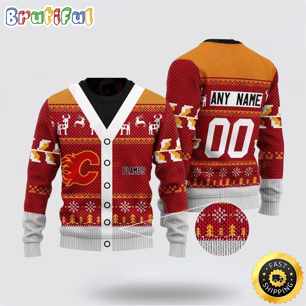Sportswearmerch Calgary Flames NHL Elk Pattern Personalized Christmas Sweater For Fan