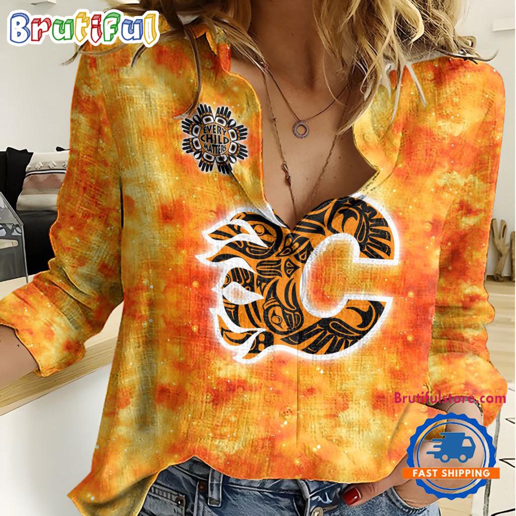 Sportswearmerch Calgary Flames NHL Hockey Women's Casual Shirt For Fan