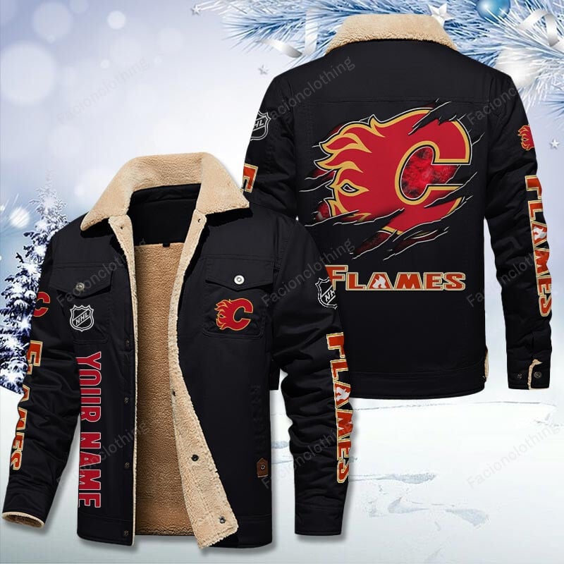 Sportswearmerch Calgary Flames NHL Personalized Cotton Jacket For Fan