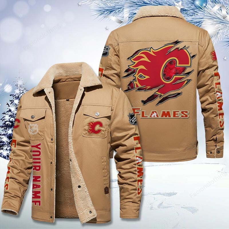 Sportswearmerch Calgary Flames NHL Personalized Cotton Jacket For Fan
