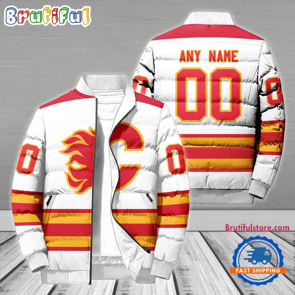 Sportswearmerch Calgary Flames NHL Personalized Puffer Jacket For Fan