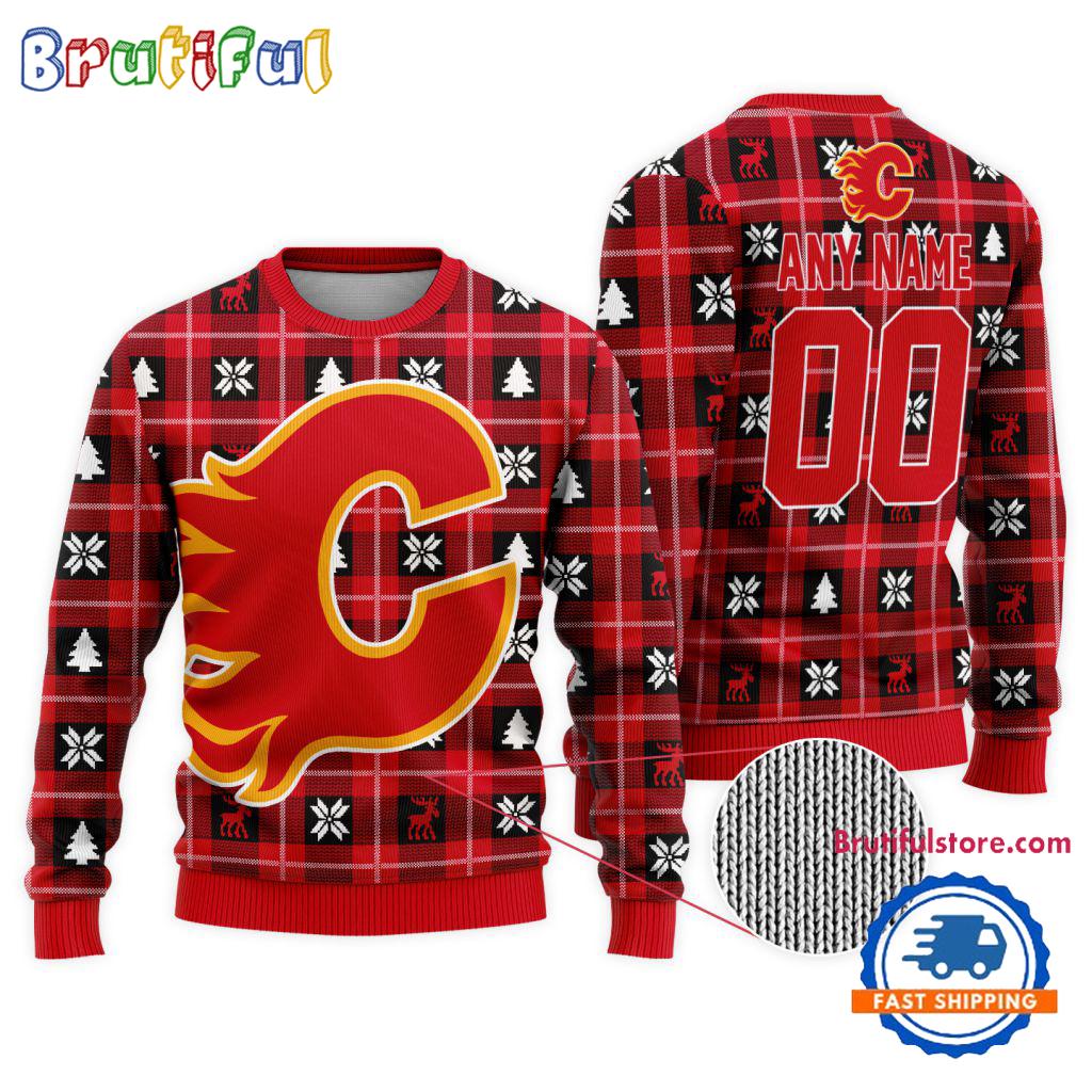 Sportswearmerch Calgary Flames NHL Personalized Snow Tree Ugly Christmas Sweater For Fan