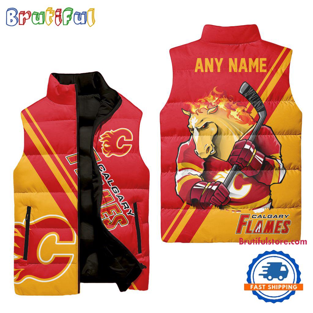 Sportswearmerch Calgary Flames NHL Sleeveless Puffer Jacket For Fan