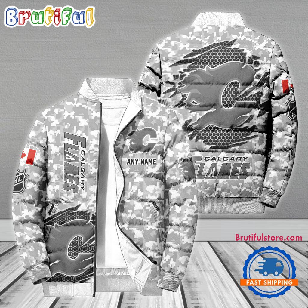 Sportswearmerch Calgary Flames NHL Special Camo Honor Veterans Puffer Jacket For Fan