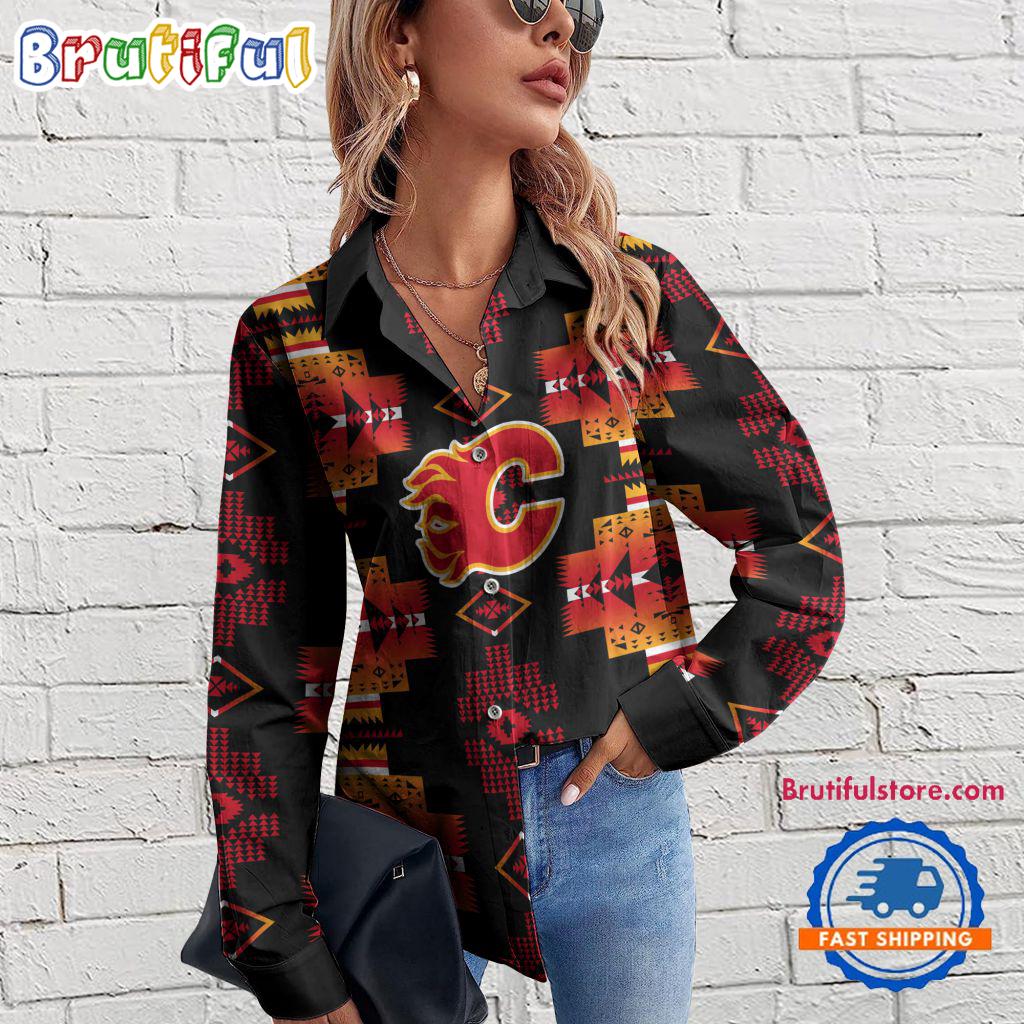 Sportswearmerch Calgary Flames NHL Special Native American Women's Casual Shirt For Fan