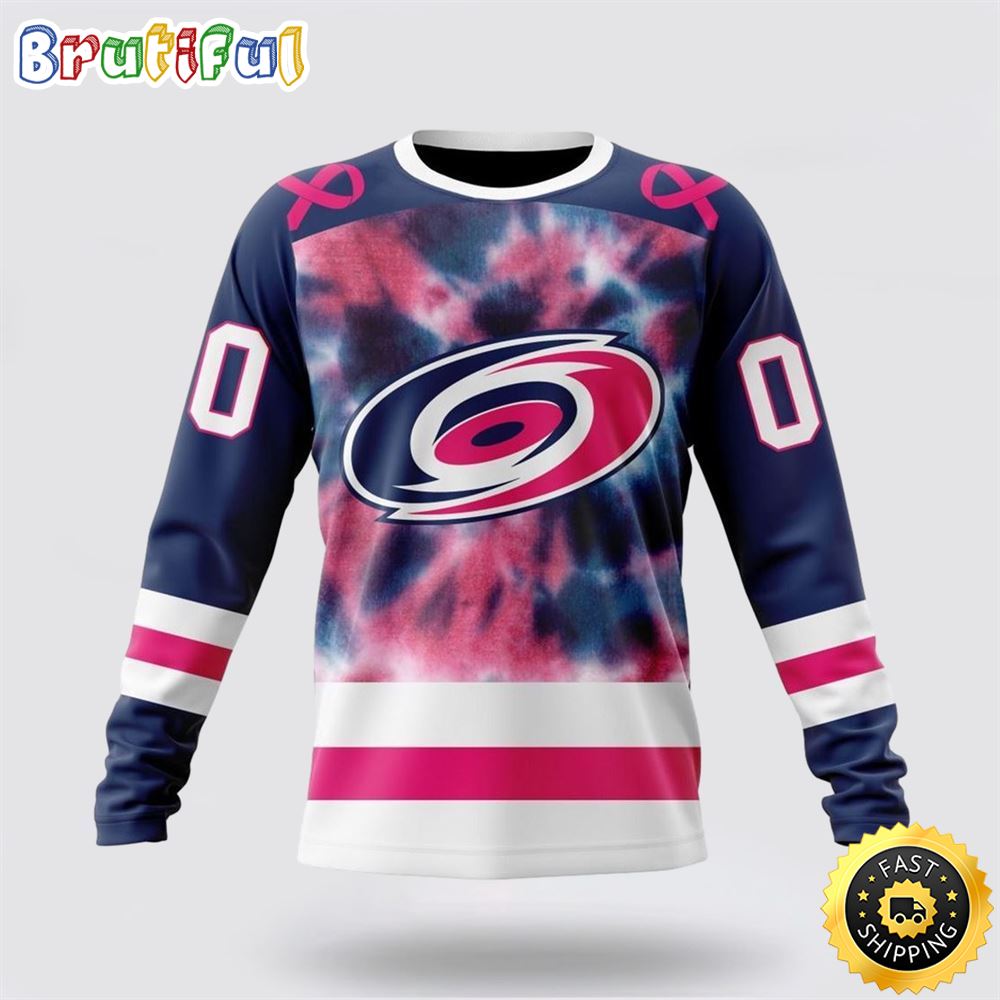 Sportswearmerch Carolina Hurricanes NHL Crewneck Pink October Fight Breast Cancer Personalized Sweater For Fan