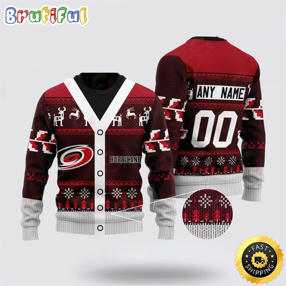 Sportswearmerch Carolina Hurricanes NHL Elk Pattern Personalized Christmas Sweater For Fan
