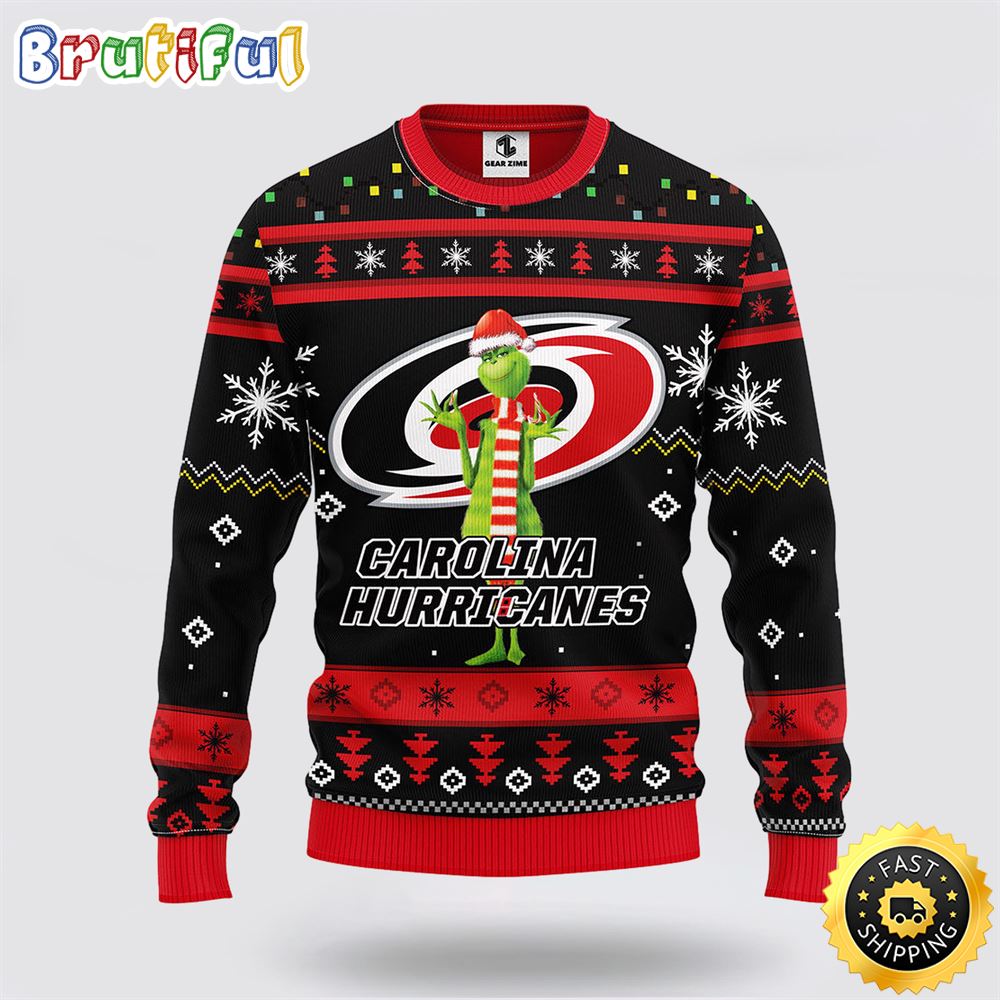 Sportswearmerch Carolina Hurricanes NHL Funny Grinch Ugly Christmas Sweater For Fan