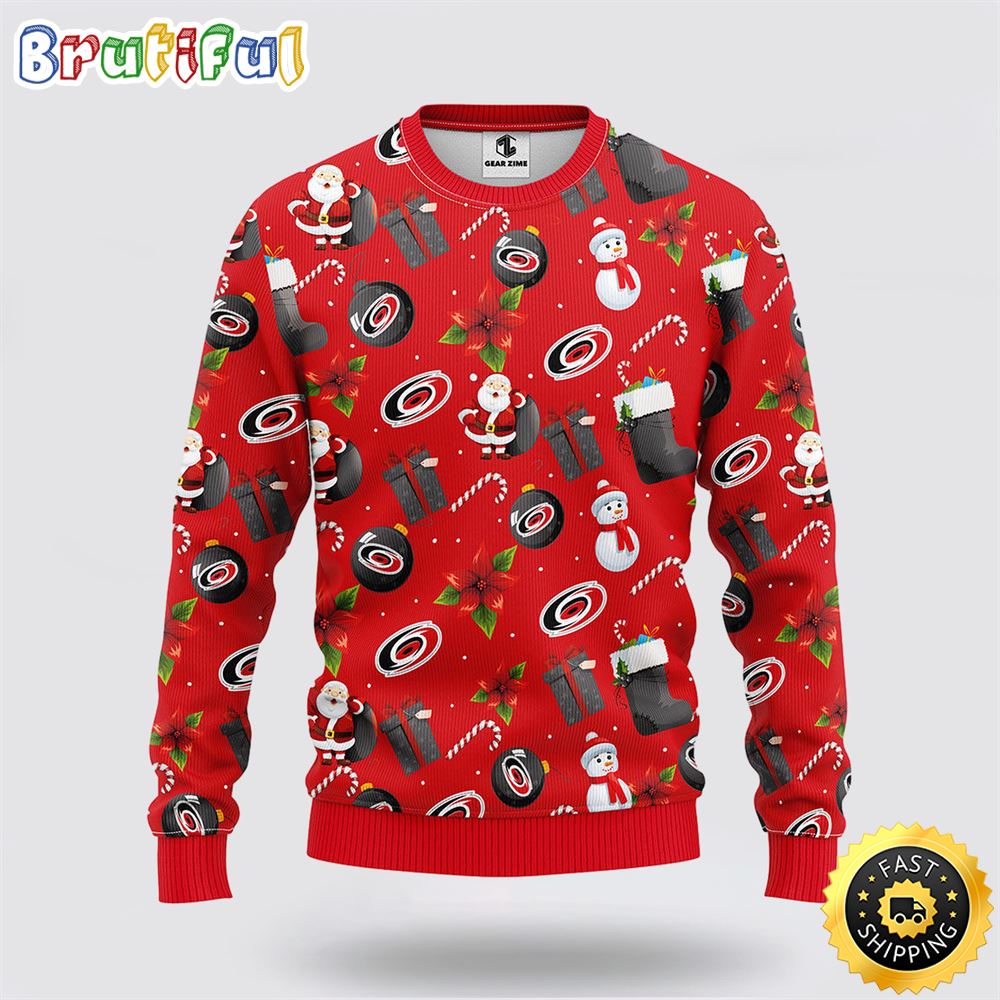 Sportswearmerch Carolina Hurricanes NHL Santa Claus Snowman Ugly Christmas Sweater For Fan