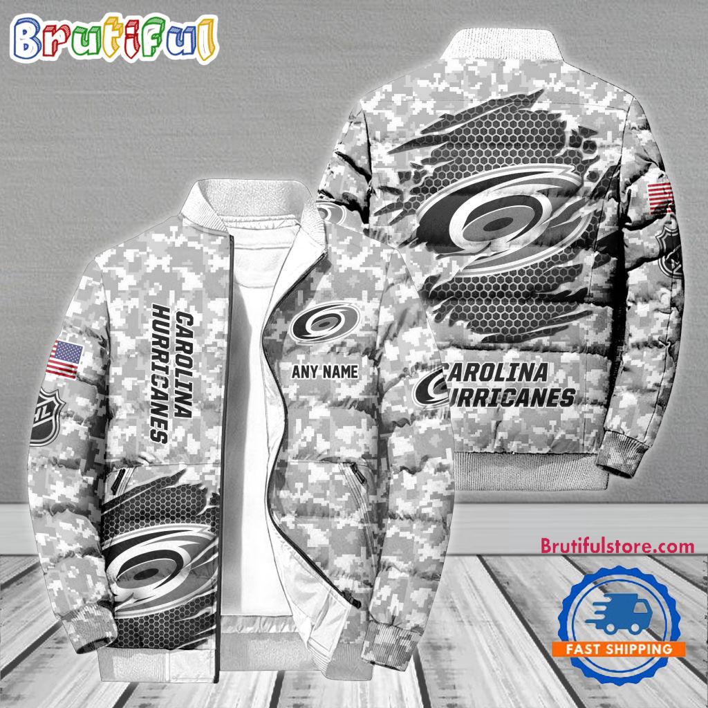 Sportswearmerch Carolina Hurricanes NHL Special Camo Honor Veterans Puffer Jacket For Fan