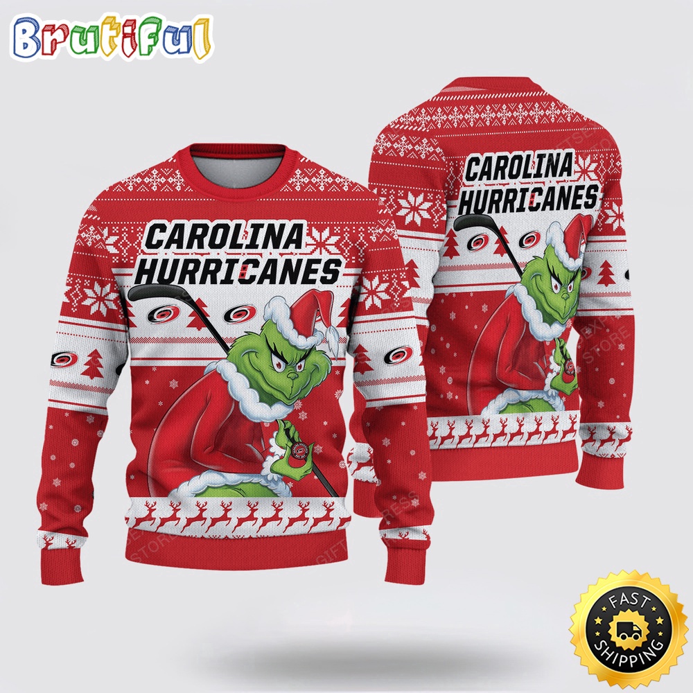 Sportswearmerch Carolina Hurricanes NHL Sweater Grinch Personalized Christmas Sweater For Fan