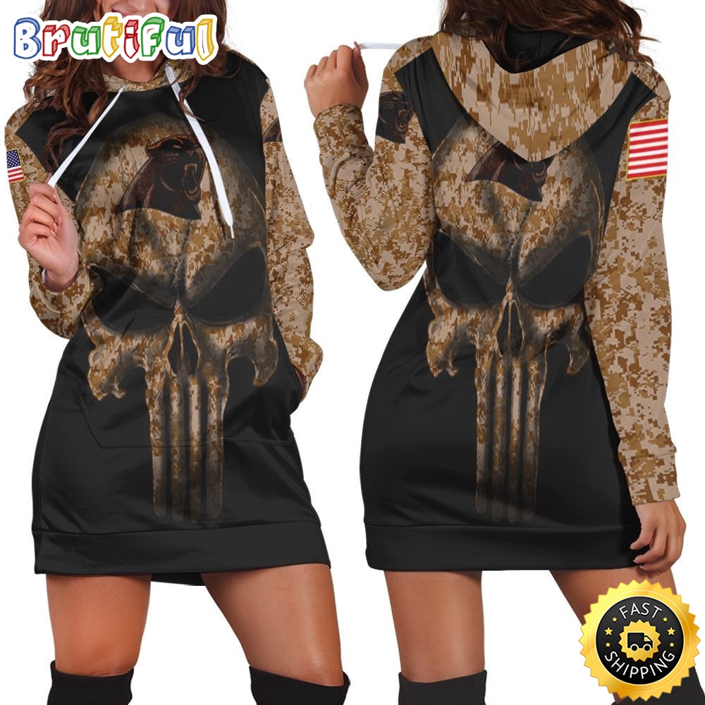 Sportswearmerch Carolina Panthers NFL American Flag Camouflage Skull Hoodie Dress For Fan